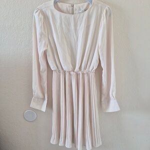 Cherrykoko Japanese Chic Cream Long-Sleeve Pleat Dress